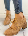 Mary Jane Pumps met Blokhak en Veters voor Dames - Beige