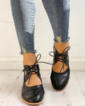 Mary Jane Pumps met Blokhak en Veters voor Dames - Zwart