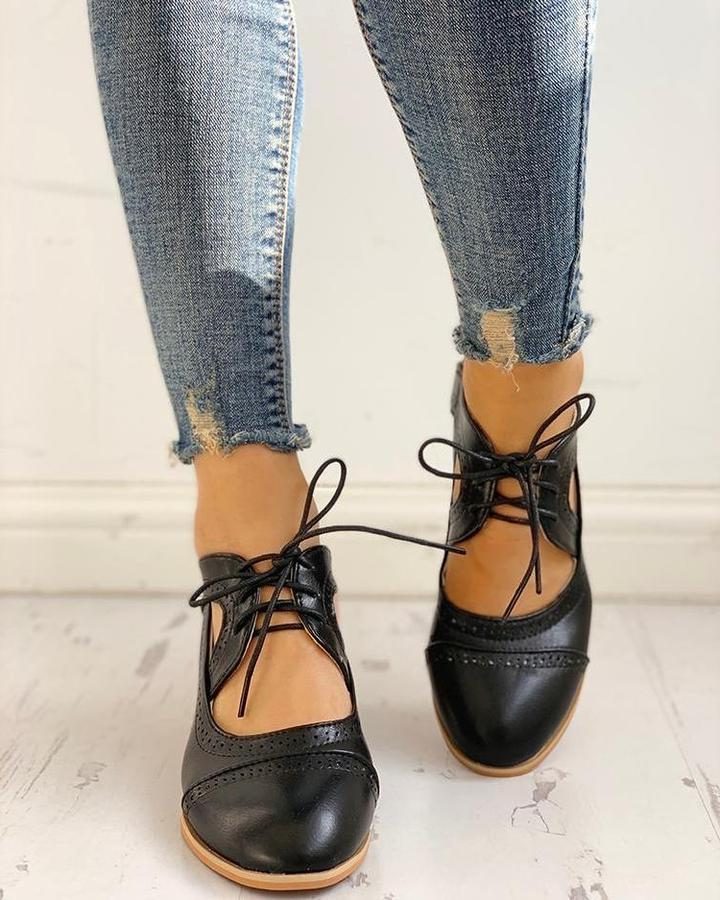 Mary Jane Pumps met Blokhak en Veters voor Dames - Zwart
