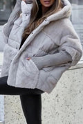 Matelassé Winterjas met Capuchon en Bont voor Dames - Gris