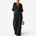 Maxi Jumpsuit met V-Hals en Geplooide Taille voor Dames - Zwart