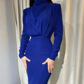 Maxi Jurk met Lange Mouwen en Opstaande Kraag voor Dames - Diep Blauw