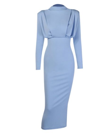 Maxi Jurk met Lange Mouwen en Opstaande Kraag voor Dames - Blauw