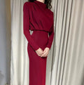 Maxi Jurk met Lange Mouwen en Opstaande Kraag voor Dames - Baksteen Rood
