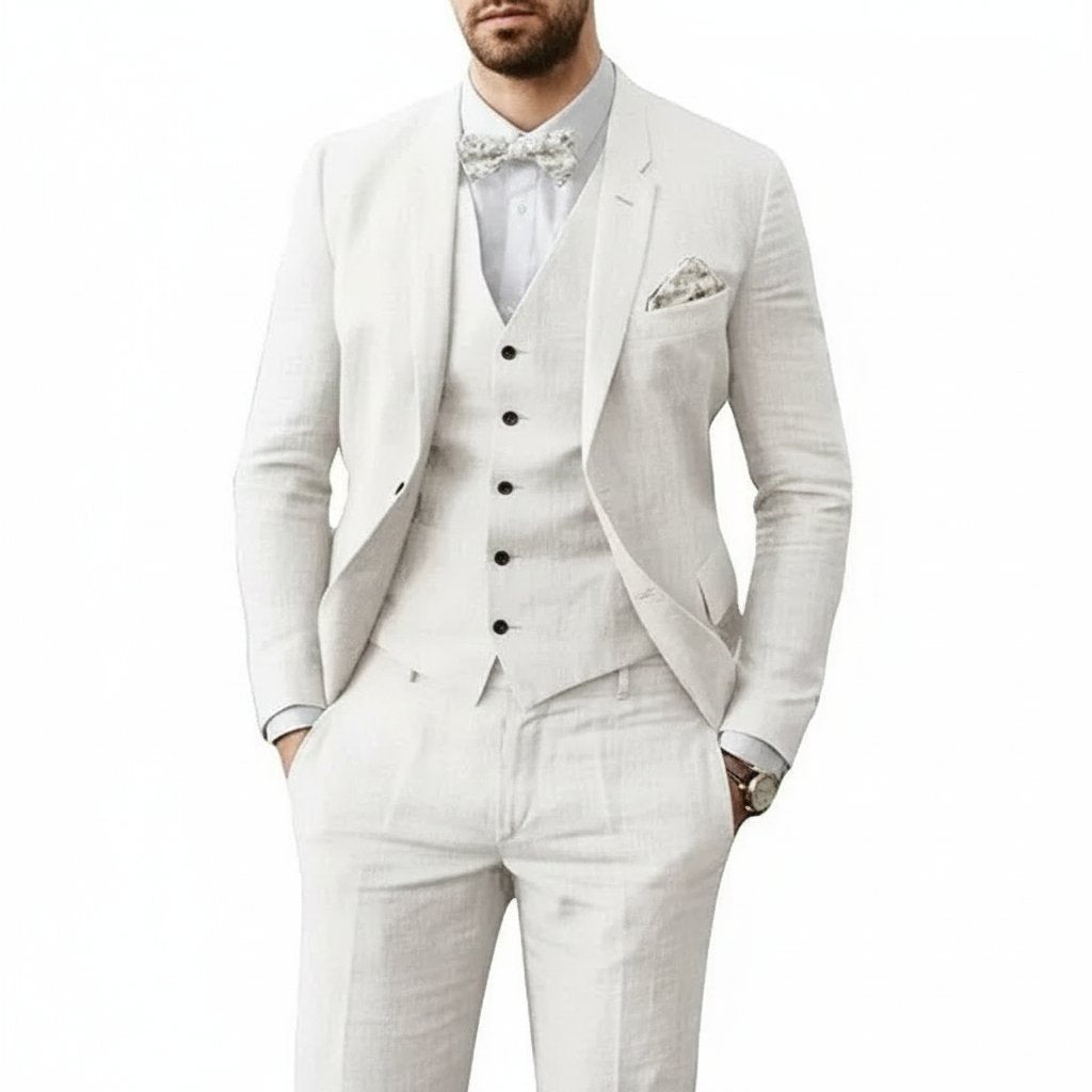 Linnen Driedelig Set met Overhemd en Pantalon voor Heren