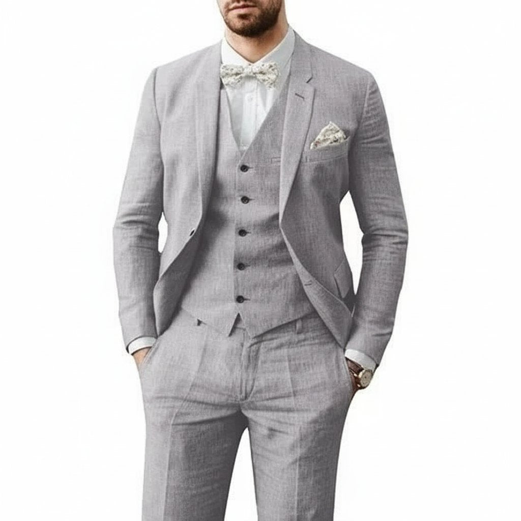 Linnen Driedelig Set met Overhemd en Pantalon voor Heren