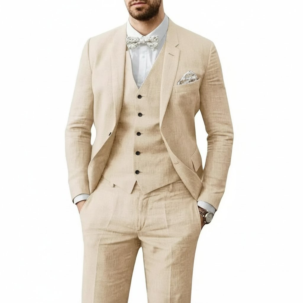Linnen Driedelig Set met Overhemd en Pantalon voor Heren