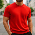 Merino Korte Mouw Trui voor Heren - Rood