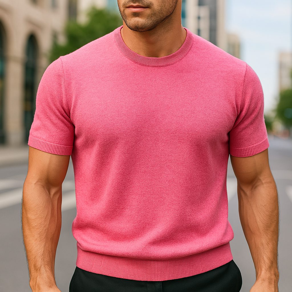 Merino Korte Mouw Trui voor Heren - Roze