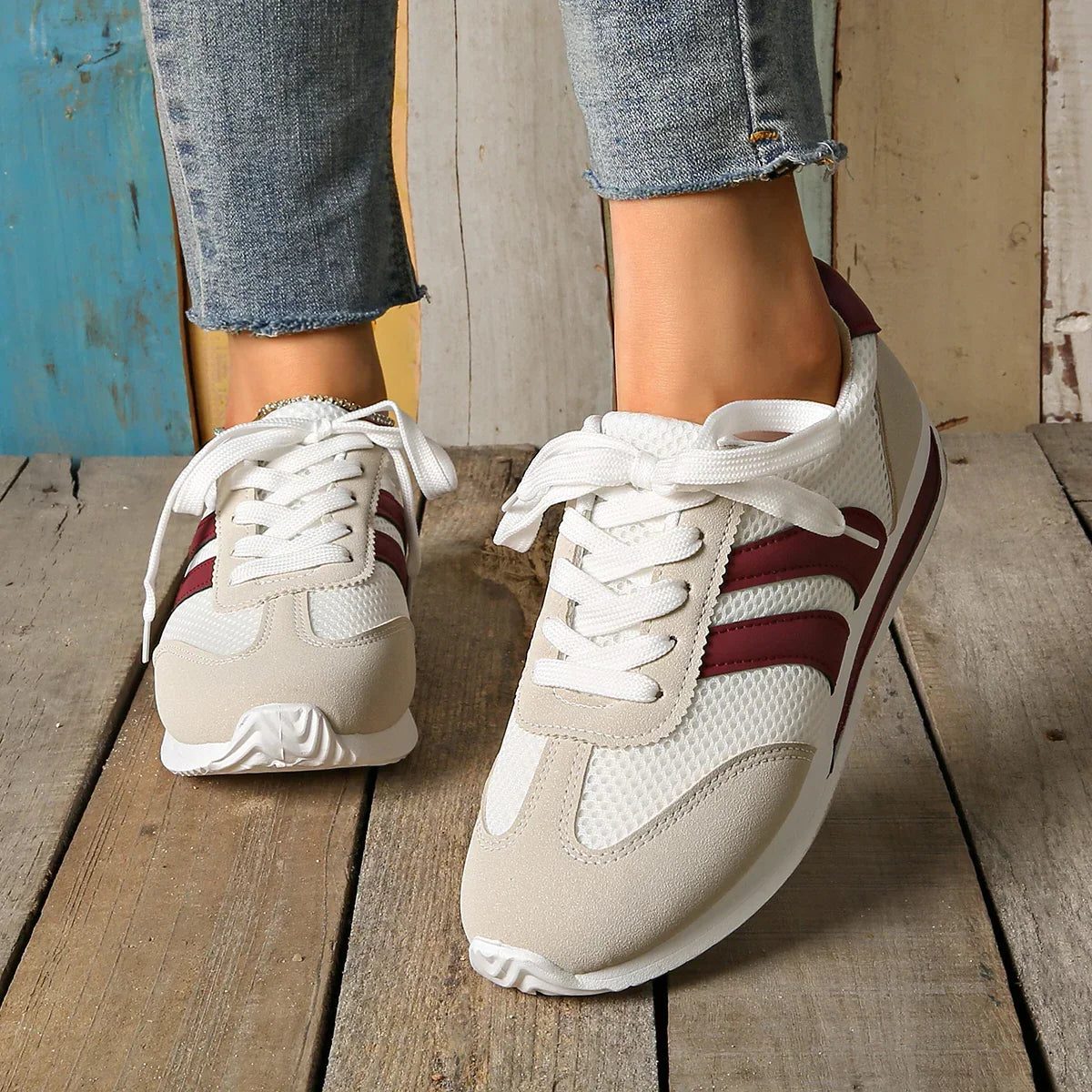Mesh Overlay Lace-Up Sneakers voor Dames - Paars