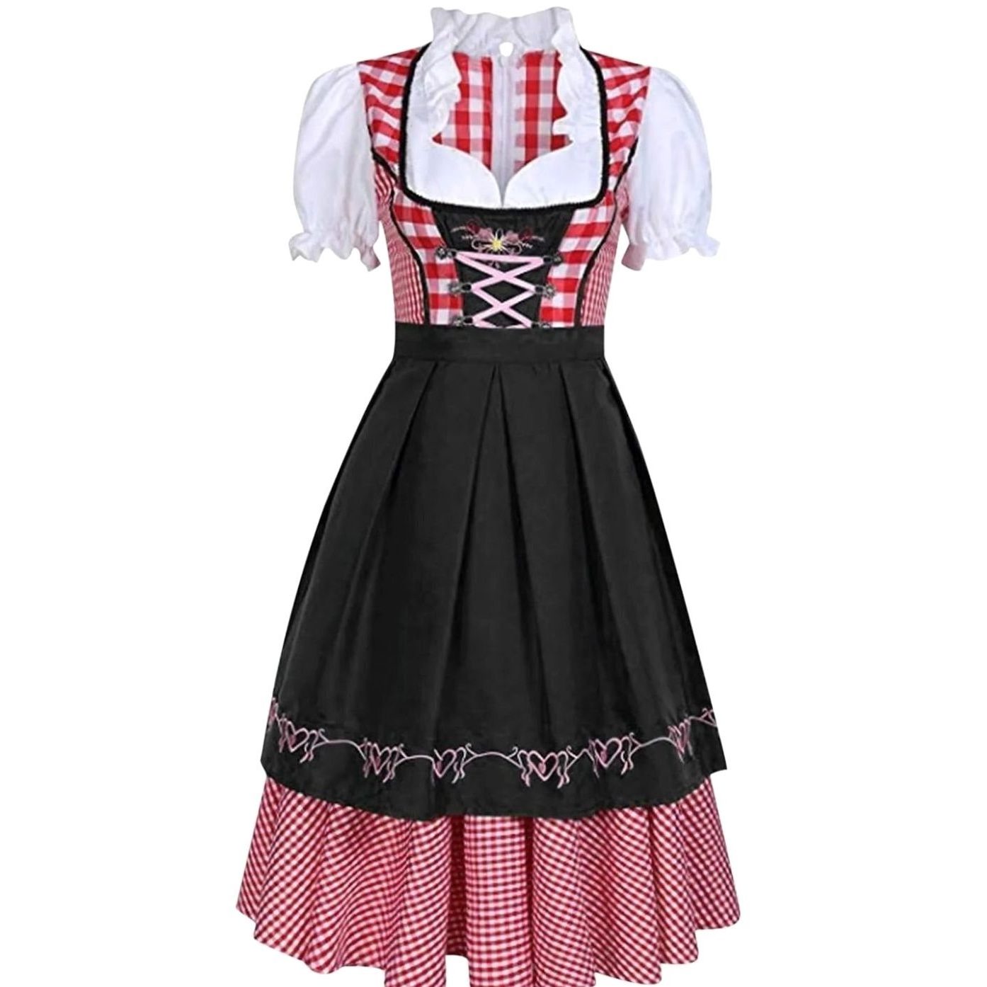 Midi Dirndl Jurkje met Geruite Details voor Dames - Schwarz