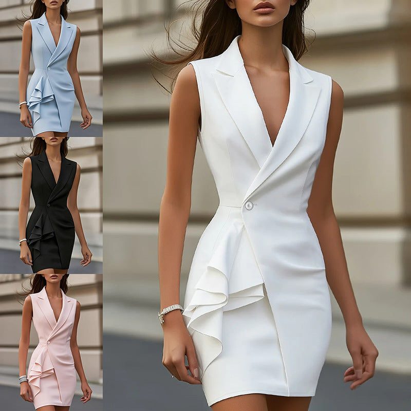 Mouwloze Blazer Jurk met Ruches voor Dames