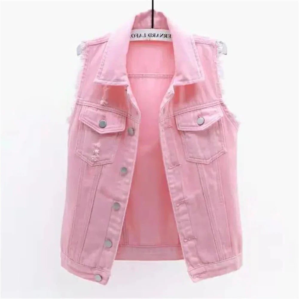 Mouwloze Denim Gilet voor Dames - Roze