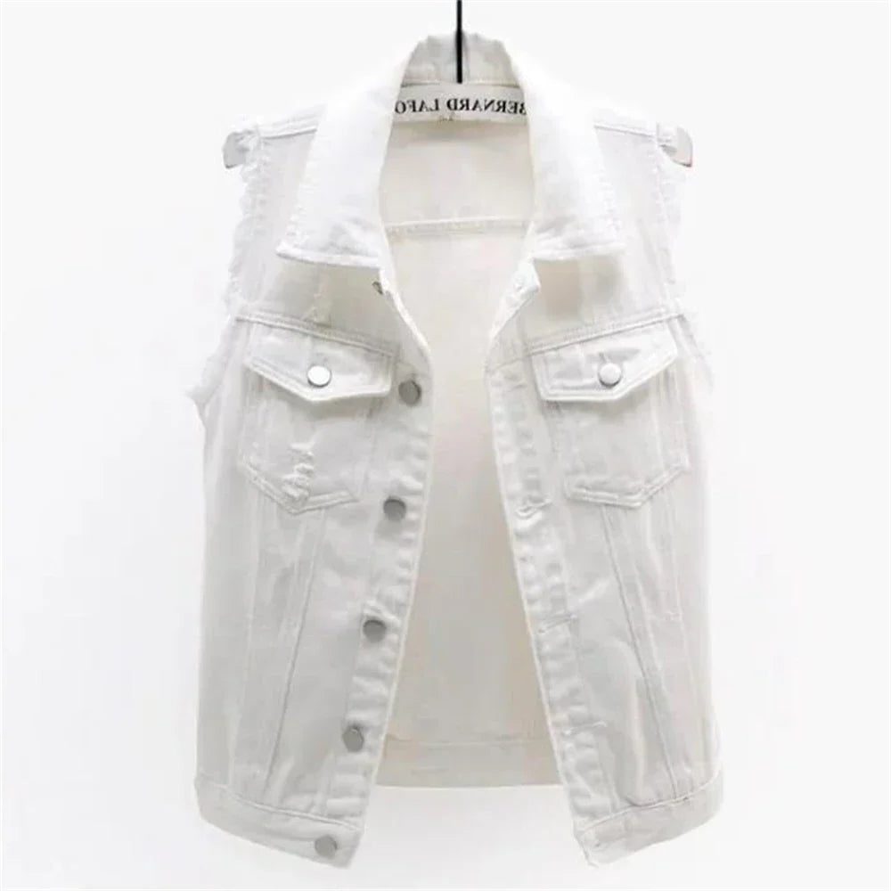 Mouwloze Denim Gilet voor Dames - Wit