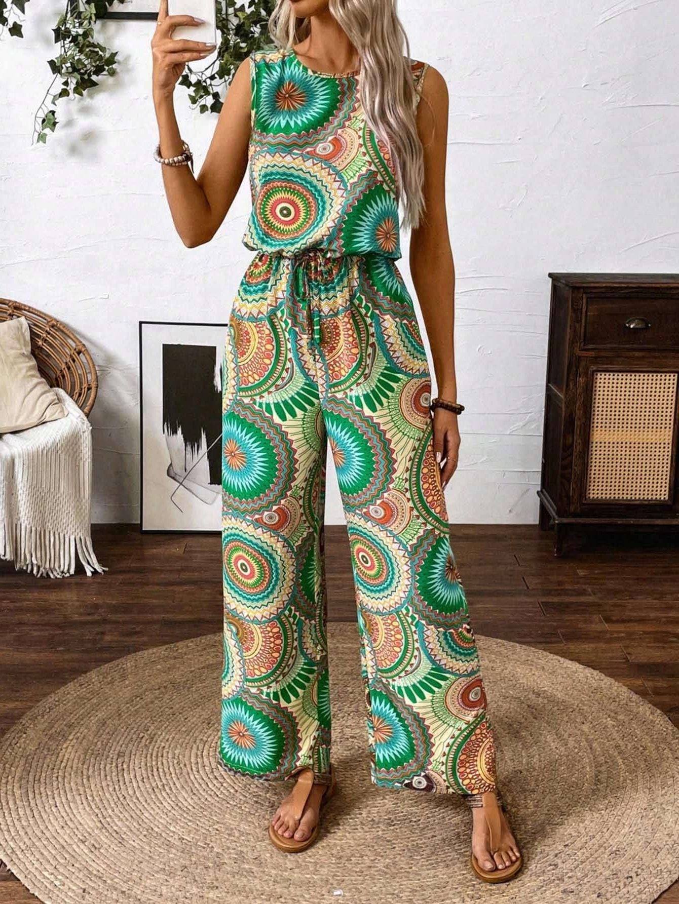 Mouwloze Jumpsuit met Mandalaprint voor Dames