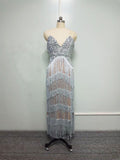 Mouwloze Maxi Jurk met Franjes en Figuurbetonende Snit voor Dames - View 4