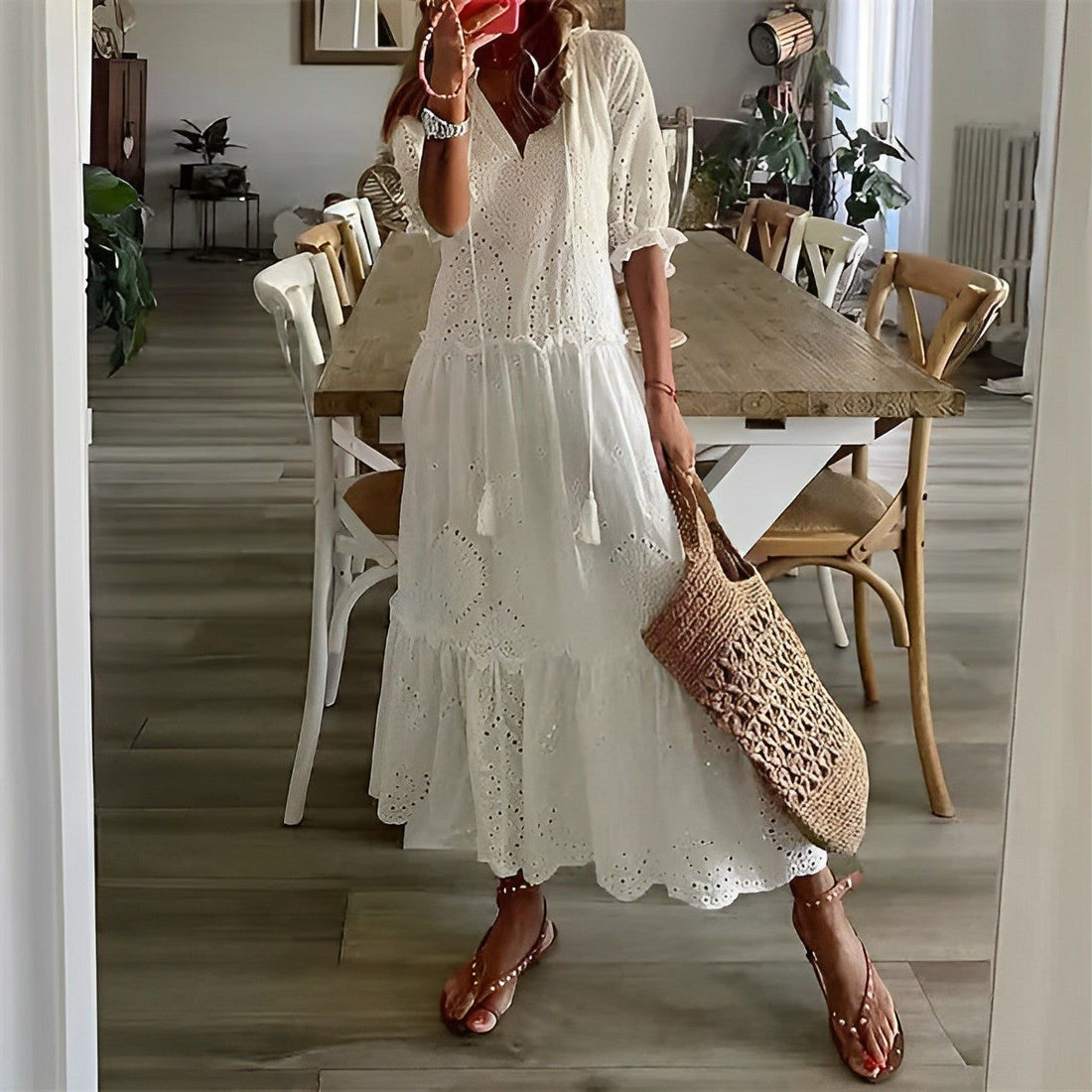 Mouwloze Maxi Jurk met Kantdetail voor Dames