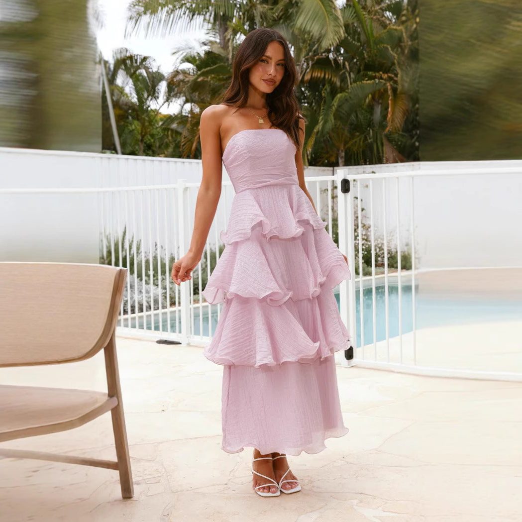 Mouwloze Ruches Maxi Jurk voor Dames - View 4