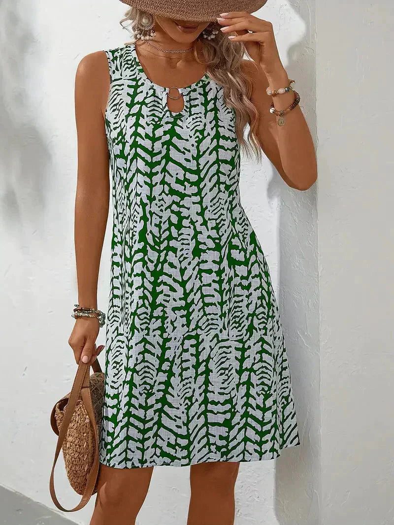 Mouwloze Zomerjurk met Abstracte Print voor Dames - Groen