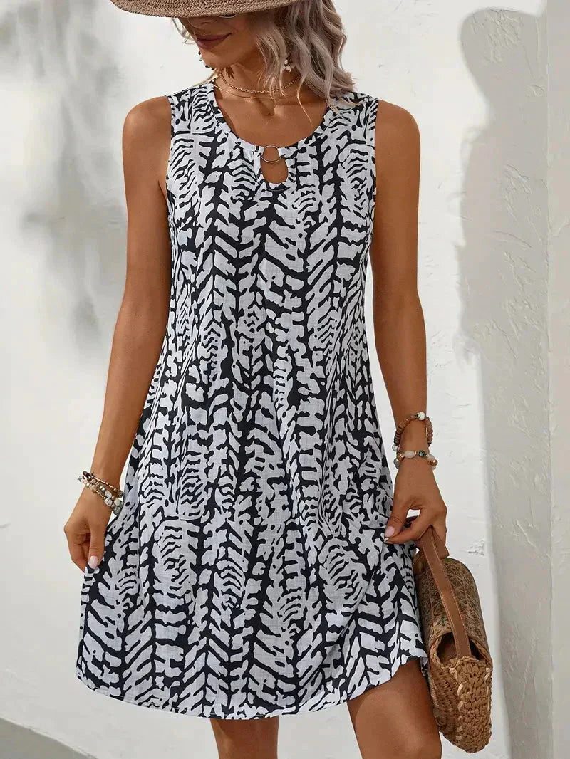 Mouwloze Zomerjurk met Abstracte Print voor Dames - View 2