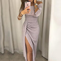 Off-Shoulder Feestjurk met Beinsplit voor Dames - Grijs