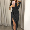 Off-Shoulder Feestjurk met Beinsplit voor Dames - Zwart