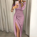 Off-Shoulder Feestjurk met Beinsplit voor Dames - Roze