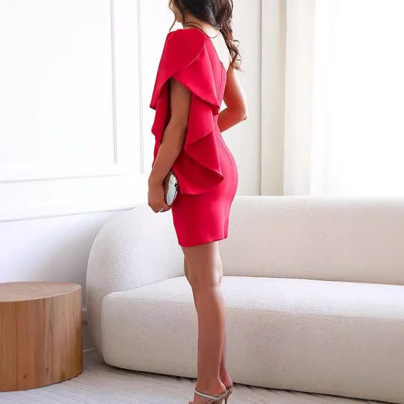 One-Shoulder Cocktailjurk met Golvende Mouwen voor Dames - View 6
