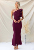 One-Shoulder Maxi Jurk met Ruches voor Dames - Bourgogne