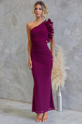 One-Shoulder Maxi Jurk met Ruches voor Dames - Paars