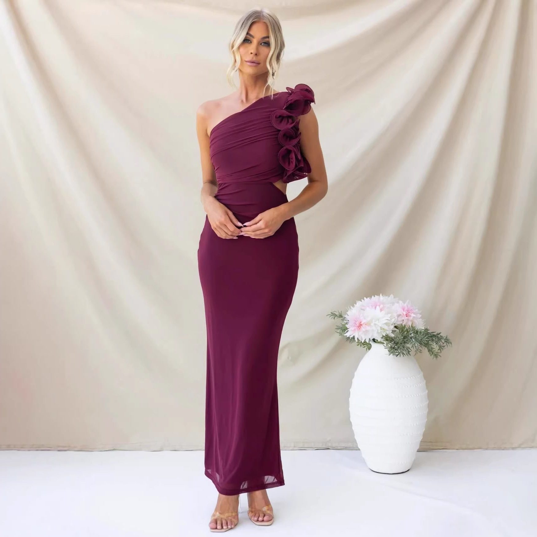 One-Shoulder Maxi Jurk met Ruches voor Dames - View 3