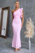 One-Shoulder Maxi Jurk met Ruches voor Dames - Roze