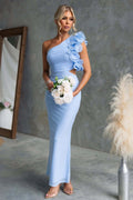 One-Shoulder Maxi Jurk met Ruches voor Dames - Hemelblauw