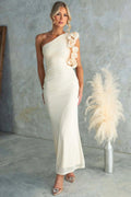 One-Shoulder Maxi Jurk met Ruches voor Dames - Lichtgeel