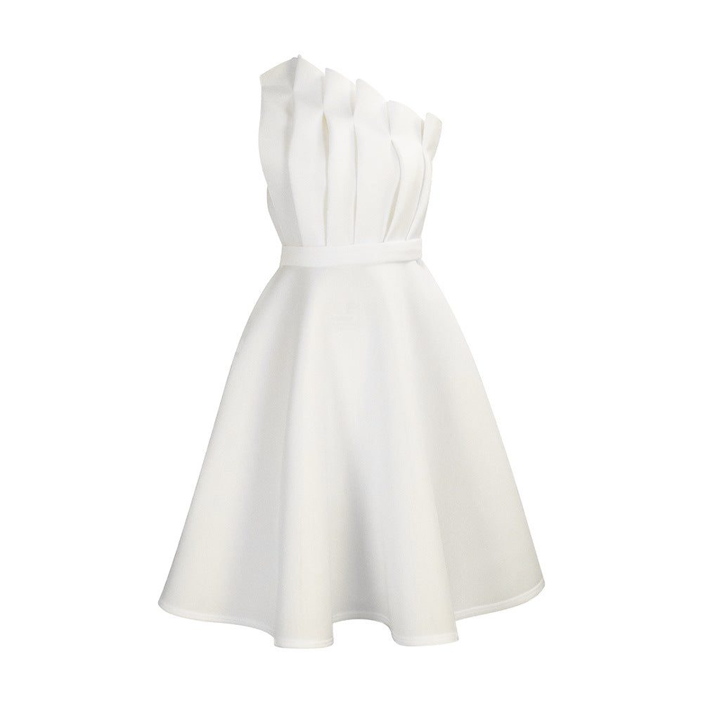 One-Shoulder Midi Jurk met A-Lijn voor Dames - Wit