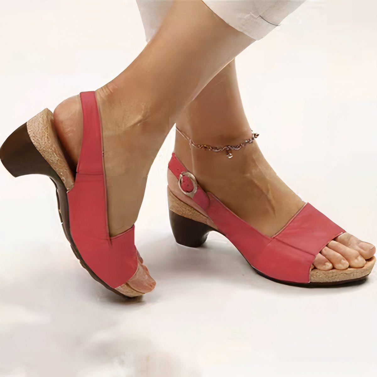 Open Teen Sandalen met Blokhak voor Dames - Rood