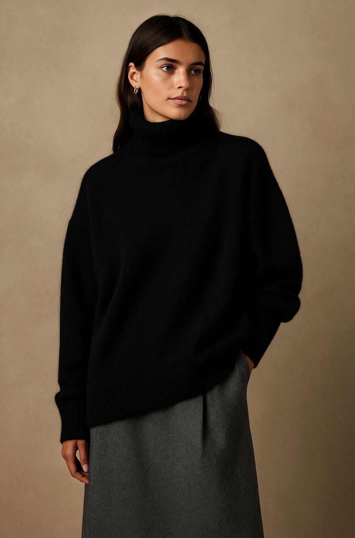 Oversized Cashmere Trui met Opstaande Kraag voor Dames