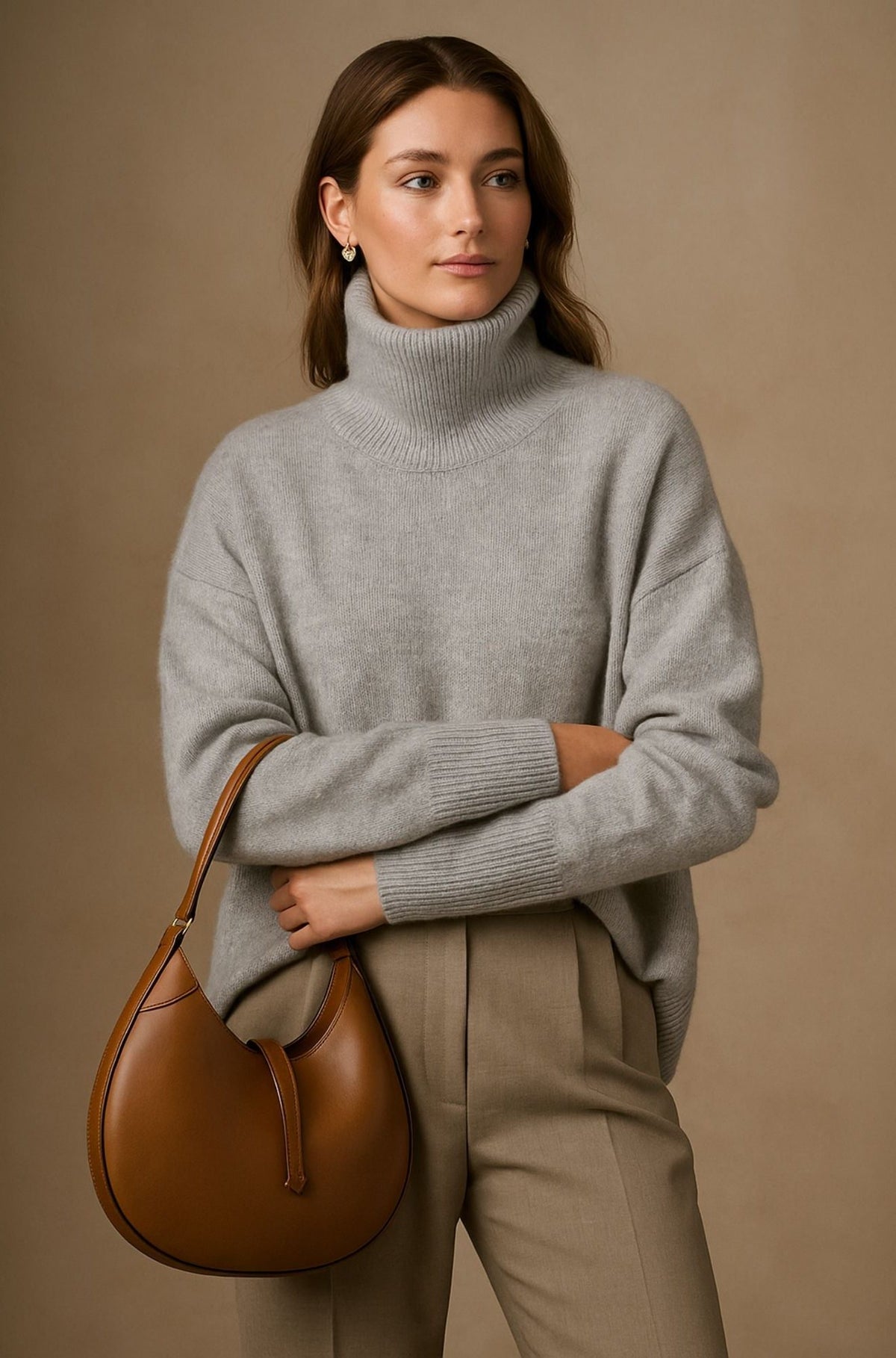 Oversized Cashmere Trui met Opstaande Kraag voor Dames