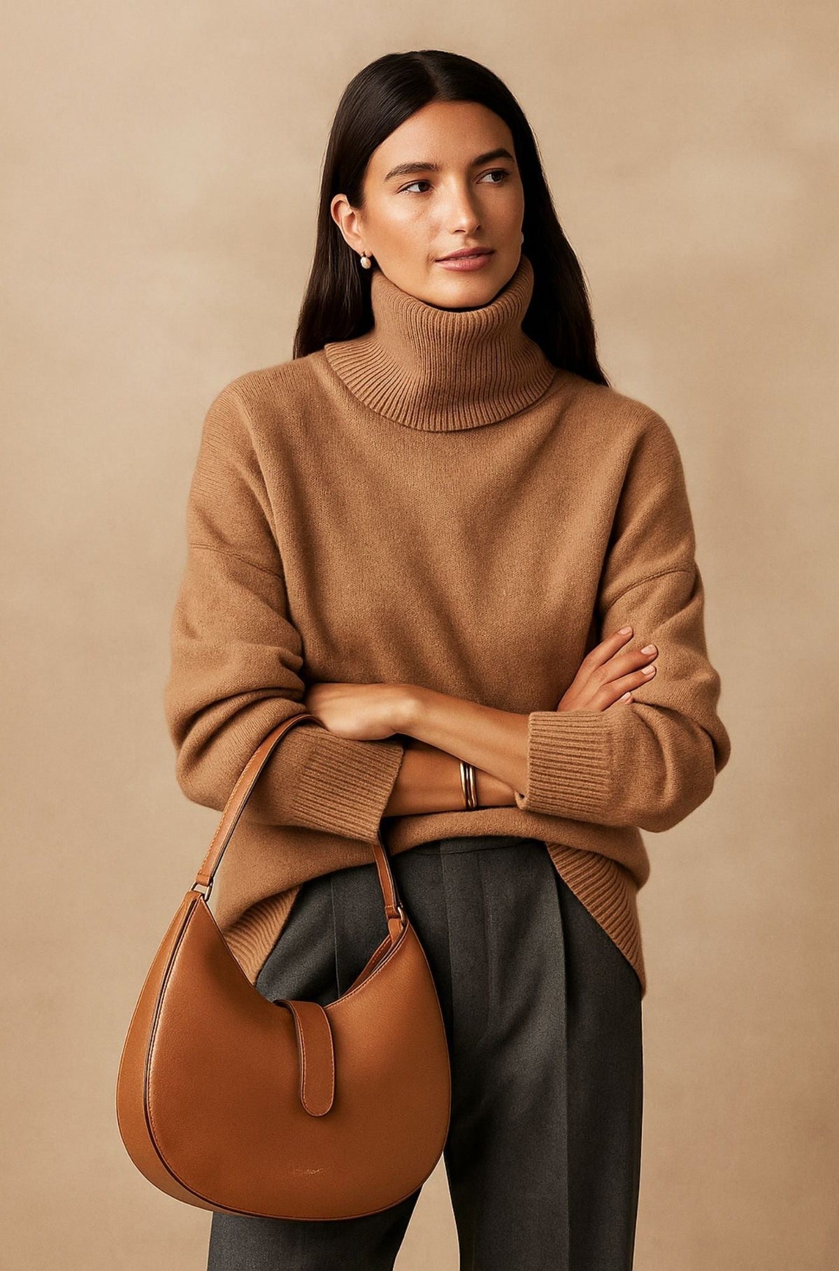 Oversized Cashmere Trui met Opstaande Kraag voor Dames