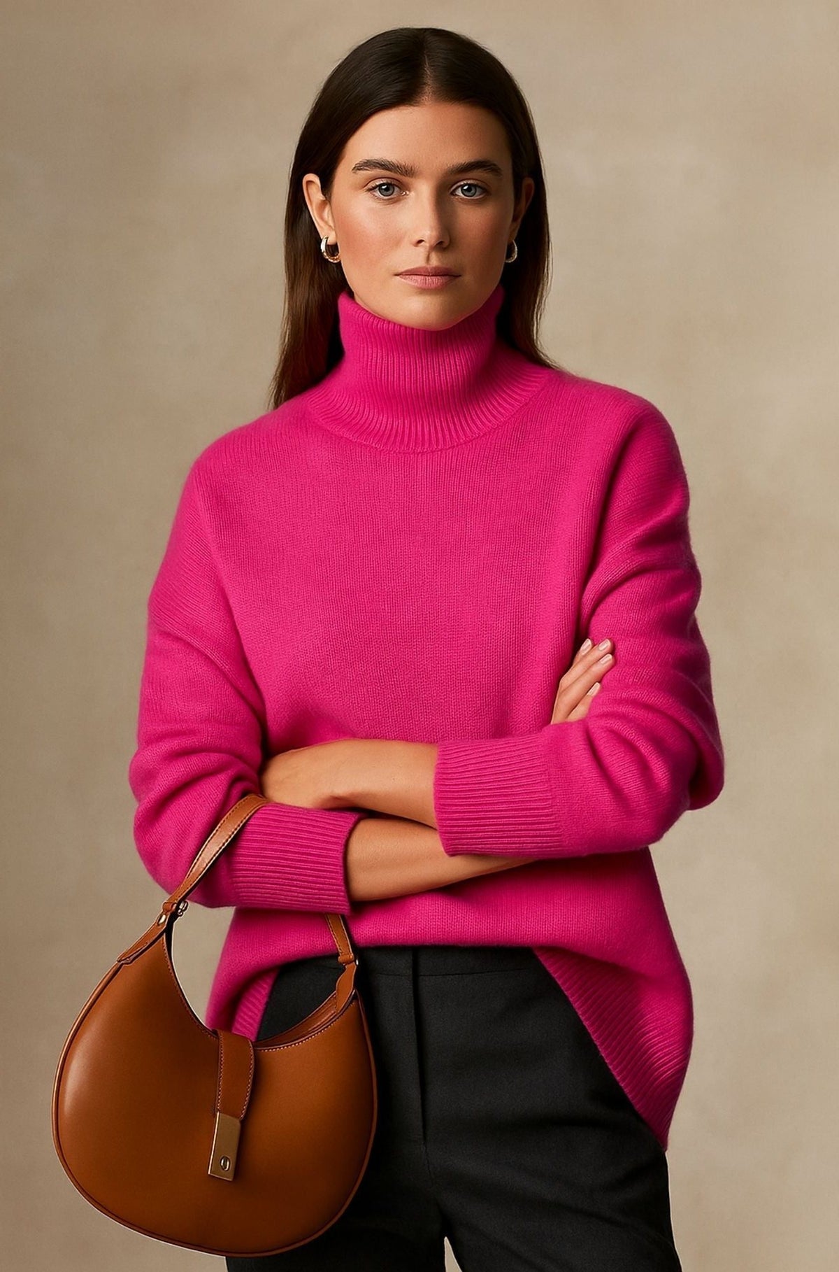 Oversized Cashmere Trui met Opstaande Kraag voor Dames