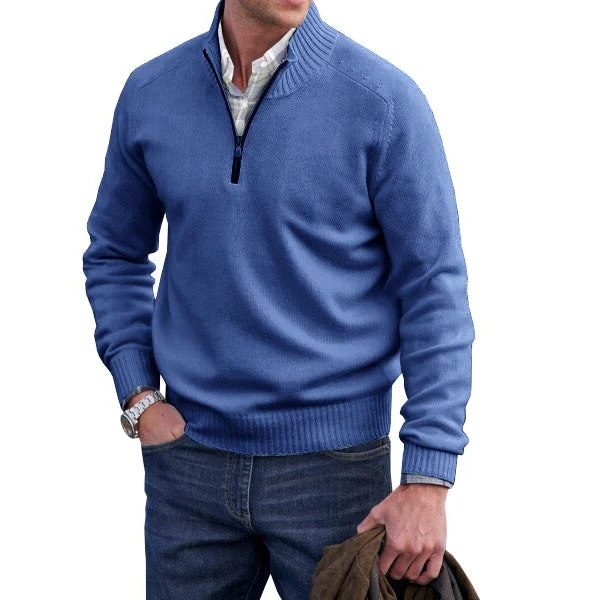 Opstaande Kraag Trui met Ritssluiting voor Heren - Blauw