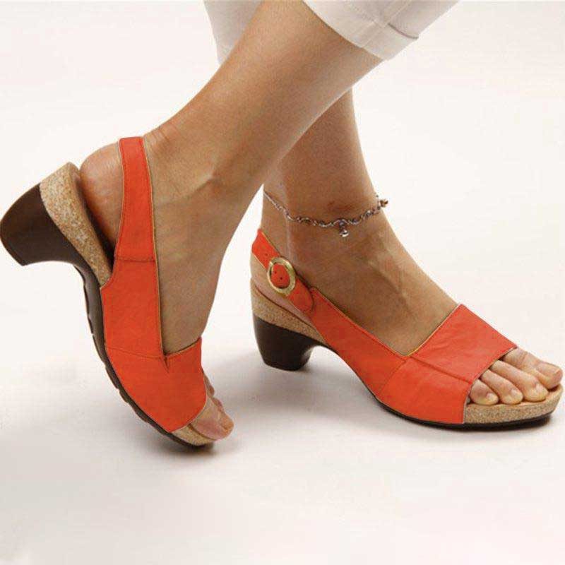 Orthopedische Open Teen Sandalen met Blokhak voor Dames - Rood