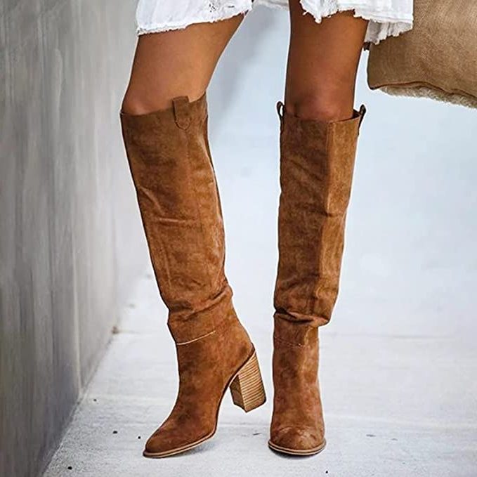 Over-de-Knie Laarzen met Blokhak voor Dames - Bruin