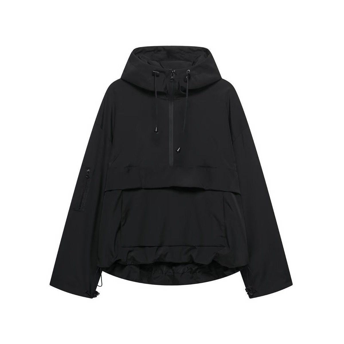 Oversized Anorak met Halfrits voor Dames - Zwart