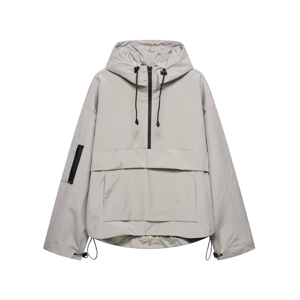 Oversized Anorak met Halfrits voor Dames - Grijs