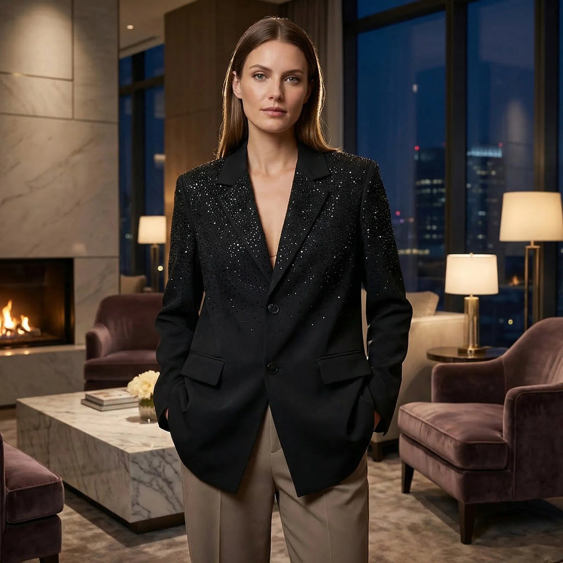 Oversized Blazer met Glitterdetails voor Dames