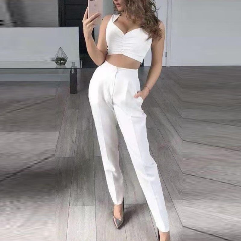 Oversized Blazer Outfit met Pantalon en Crop Top voor Dames - View 4