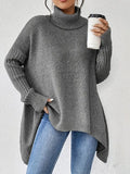 Oversized Coltrui met Geribde Kraag voor Dames - Steengrijs