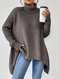 Oversized Coltrui met Geribde Kraag voor Dames - Espresso Bruin