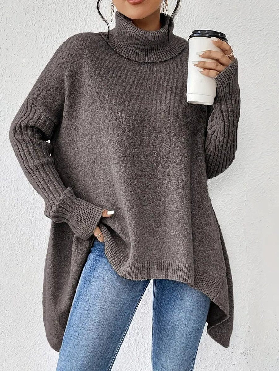 Oversized Coltrui met Geribde Kraag voor Dames - Espresso Bruin